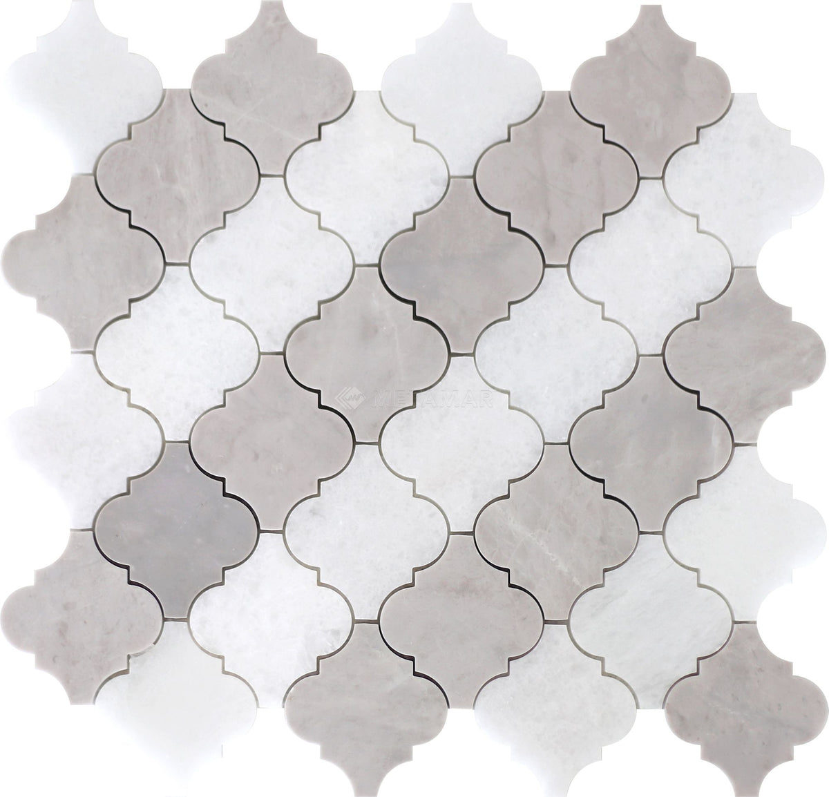 Bianco Neve &amp; Earth Grey Arabesque Mosaic