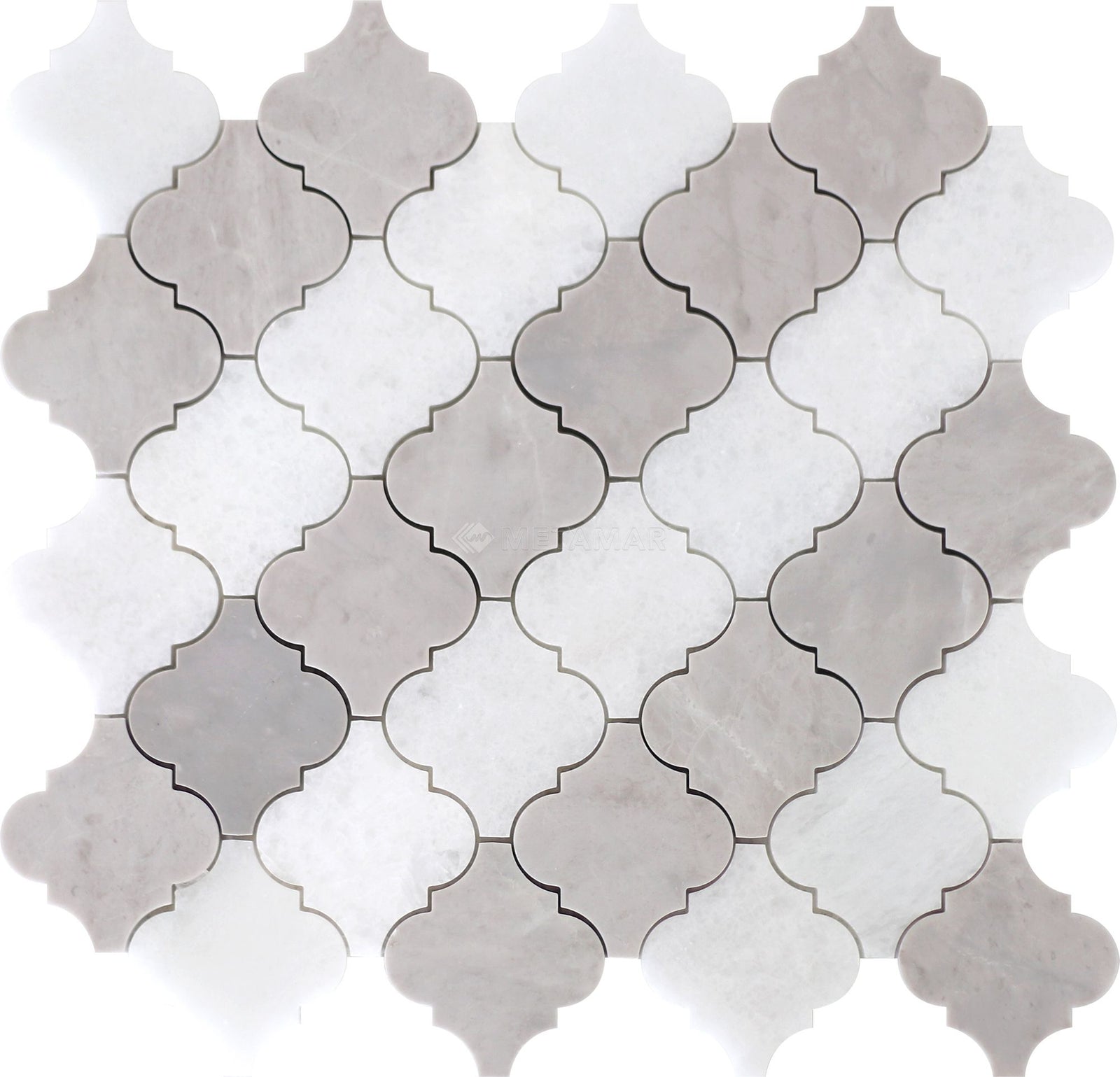Bianco Neve & Earth Grey Arabesque Mosaic