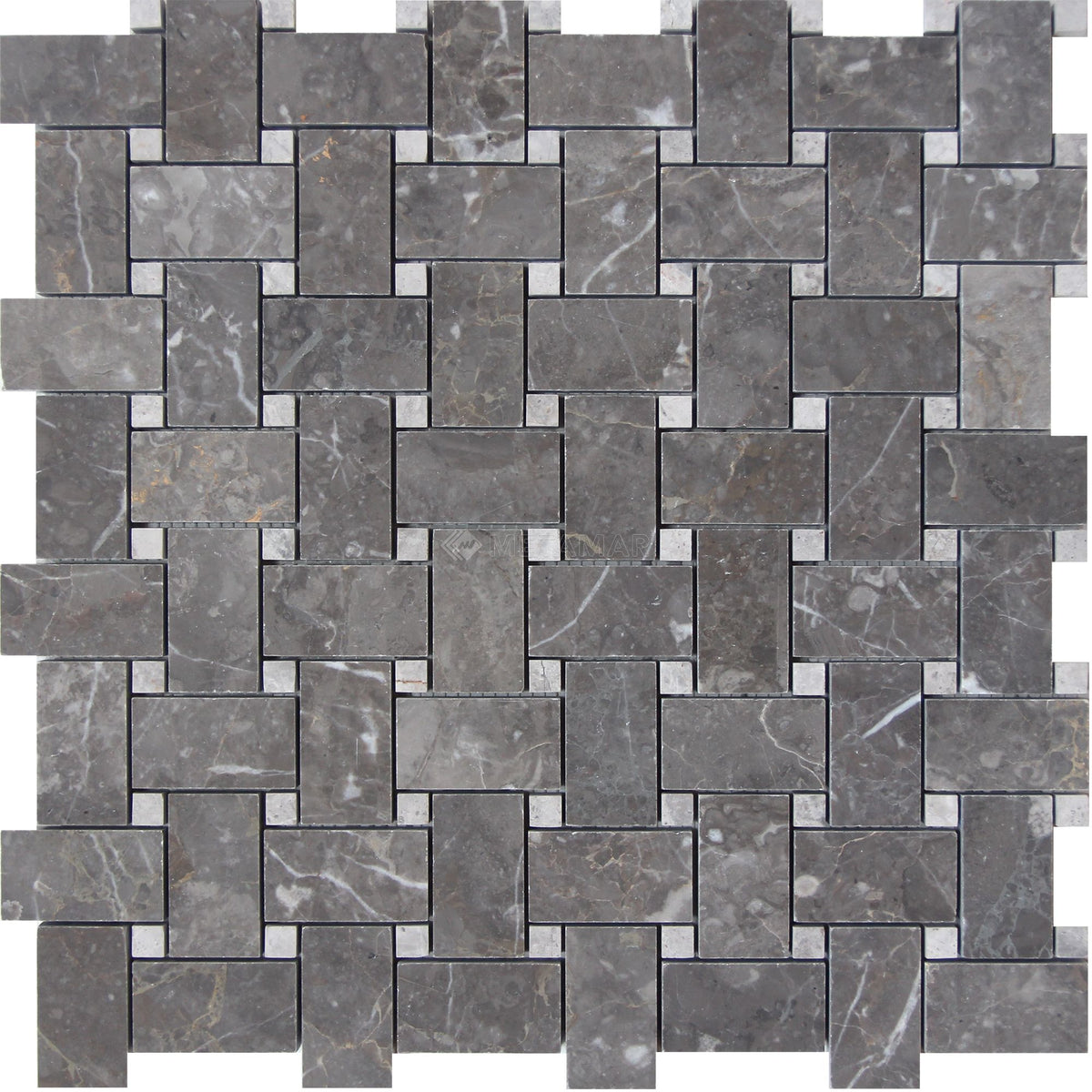 Mount Grey &amp; Tundra Grey Basketweave Mosaic Mosaic Metamar Marble