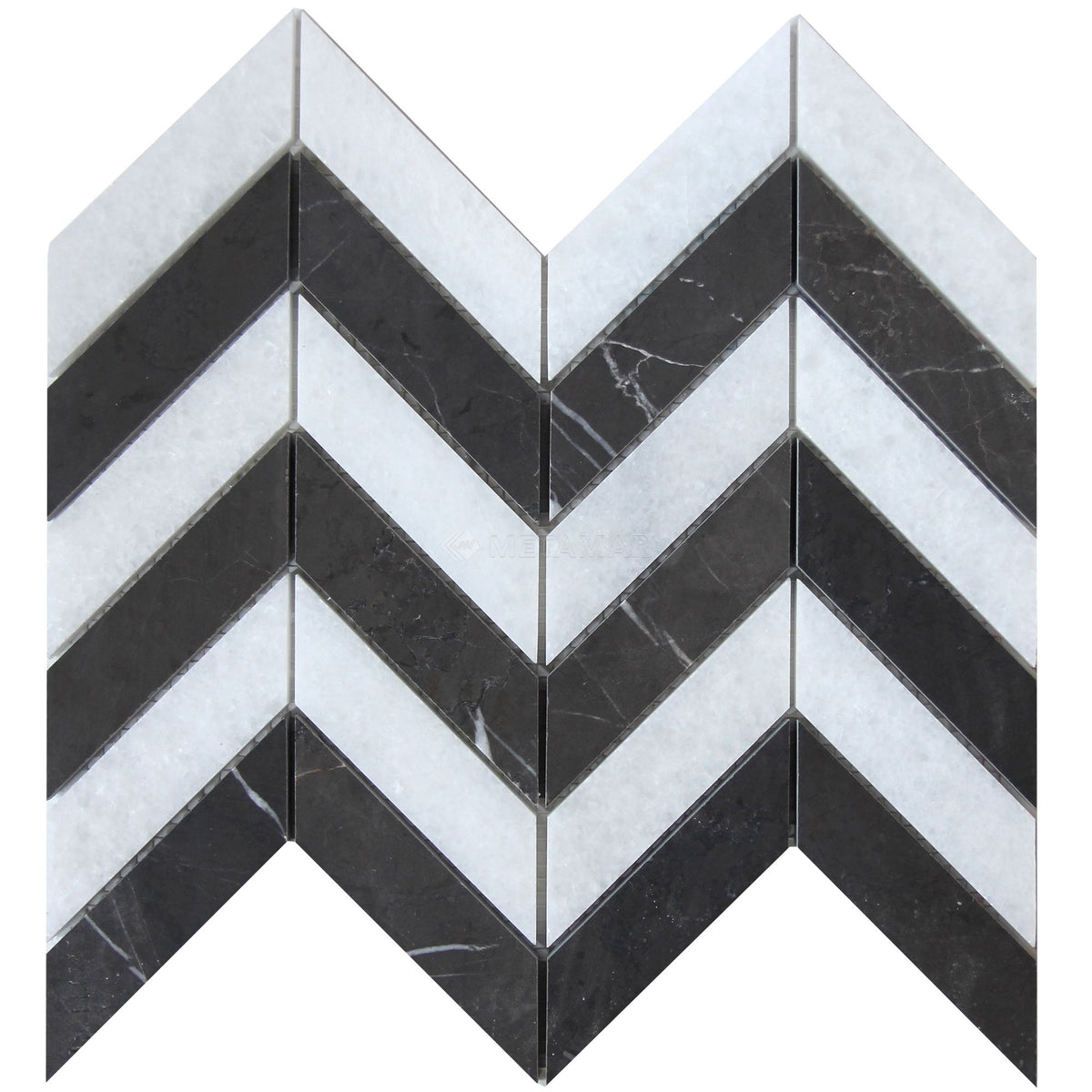 Bianco Neve &amp; Black Silk Chevron Mosaic