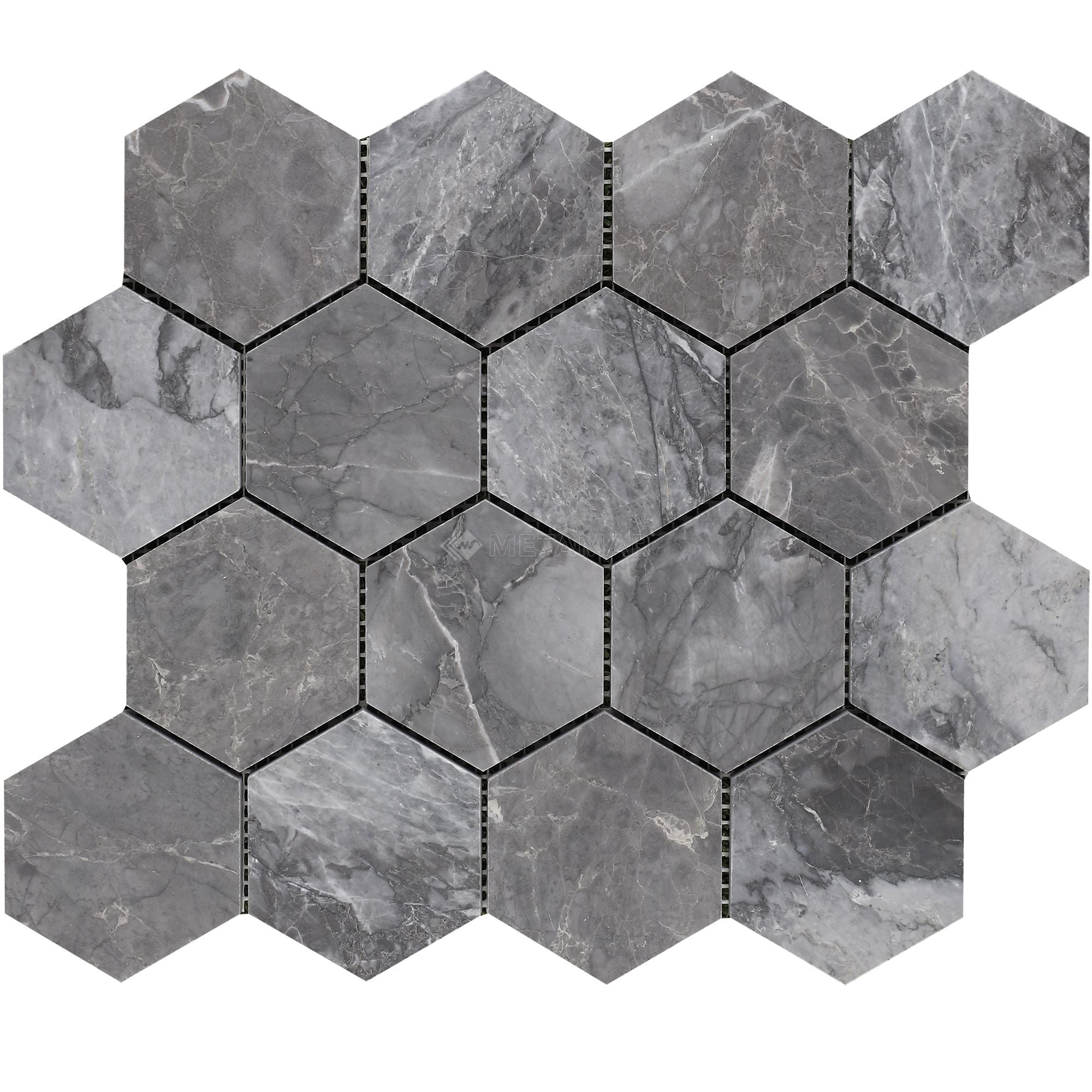 Lovina Grey Hexagon 3'' Mosaic Mosaic Metamar Marble