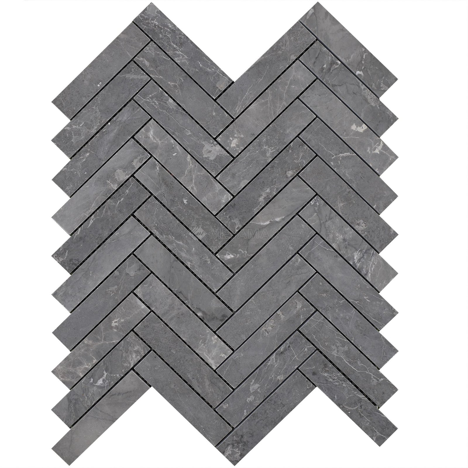 Lovina Grey Herringbone Mosaic Mosaic Metamar Marble