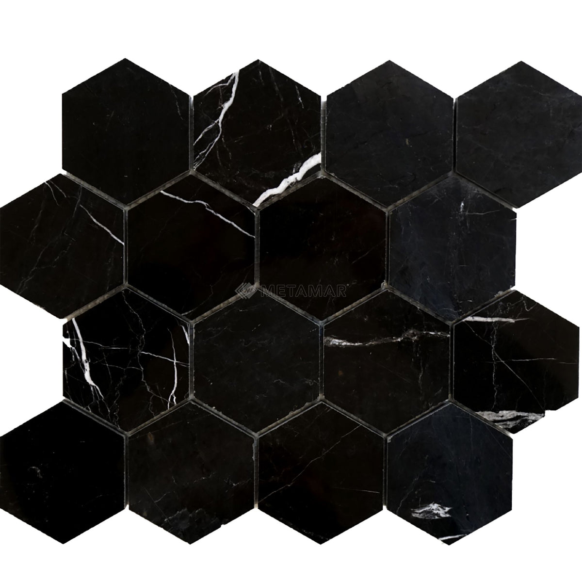 Black Silk Hexagon 3&#39;&#39; Mosaic
