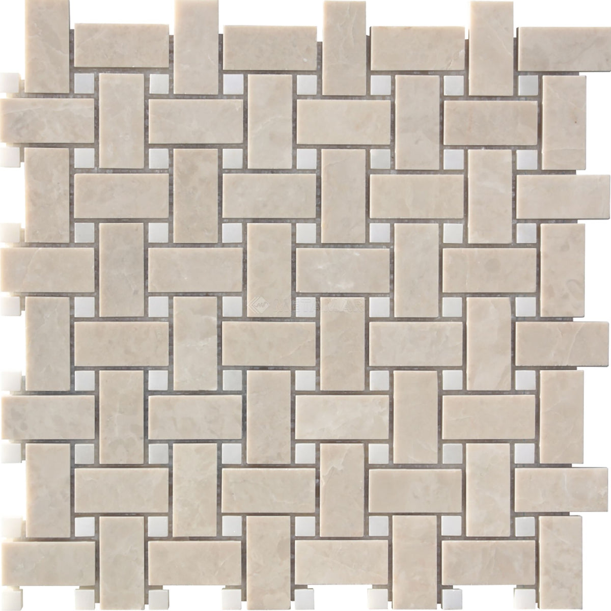Crema Ella &amp; Afyon White Basketweave Mosaic