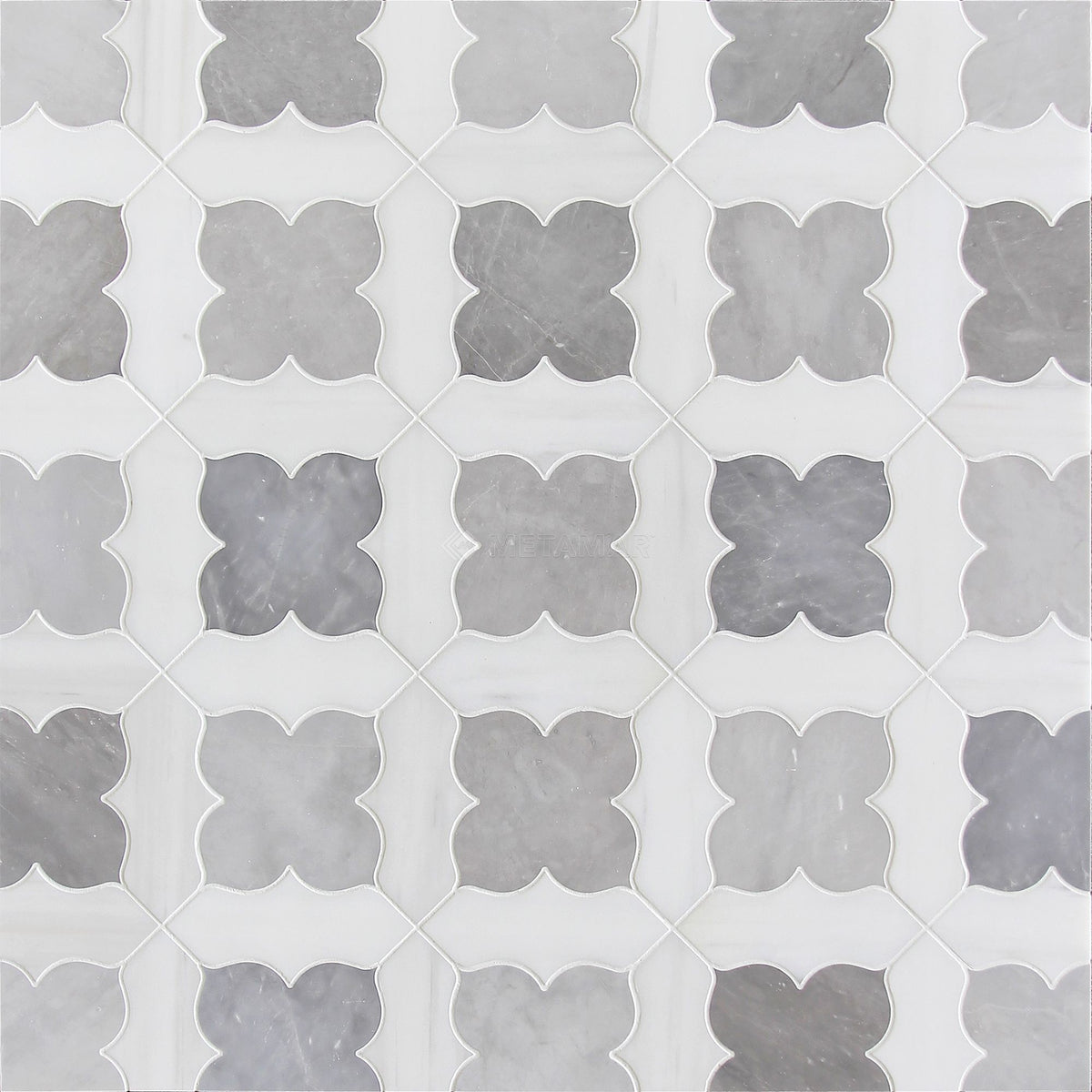 Bianco Dolomiti &amp; Ice Grey &amp; Earth Grey Anemone Waterjet Mosaic
