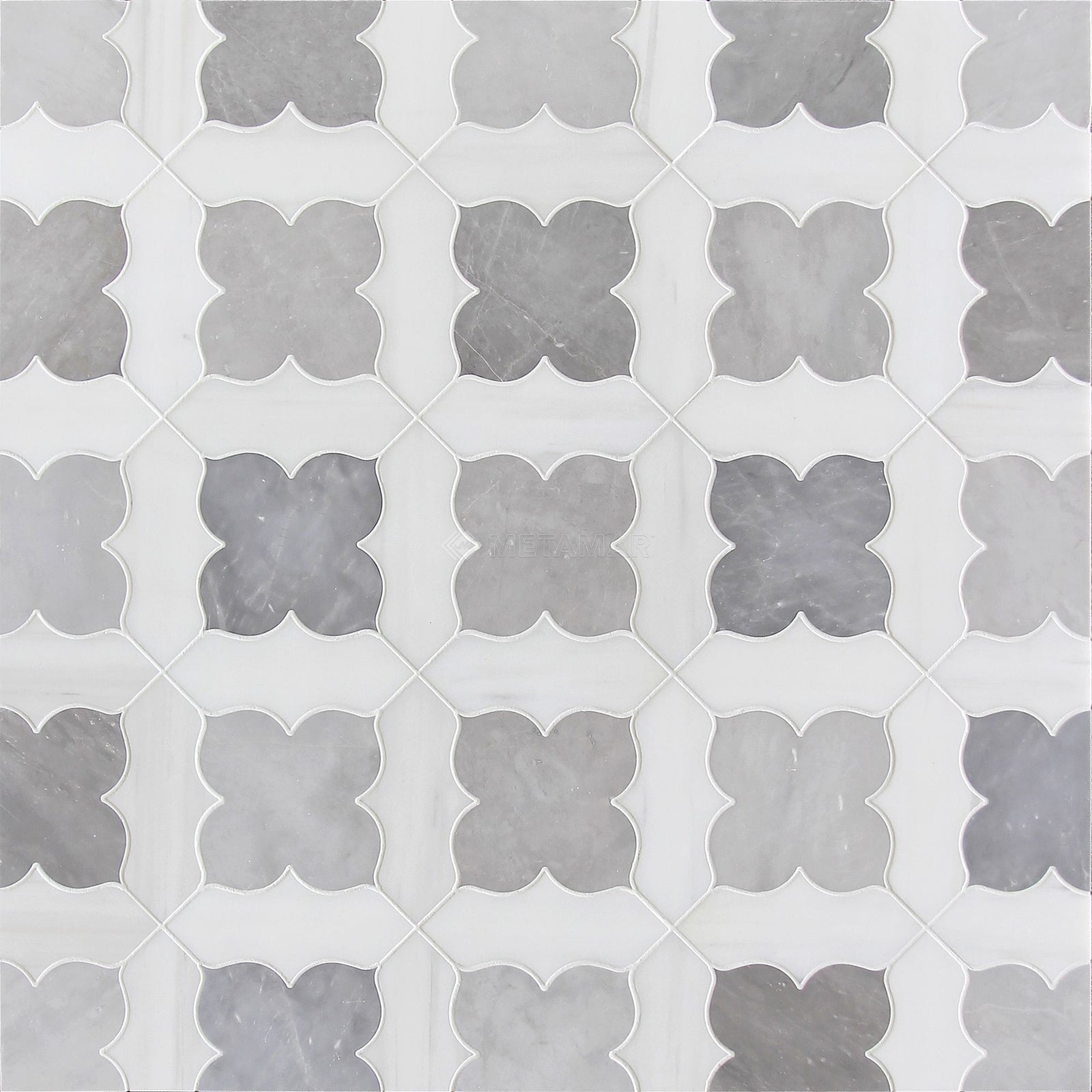 Bianco Dolomiti & Ice Grey & Earth Grey Anemone Waterjet Mosaic